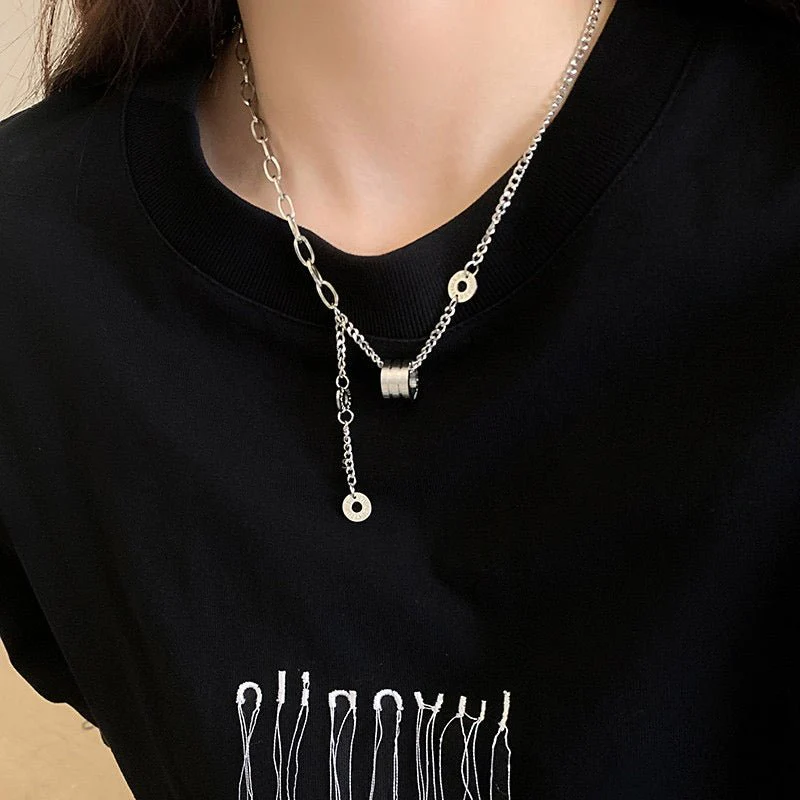 Bold Mixed Chain Lariat Necklace - Image 3